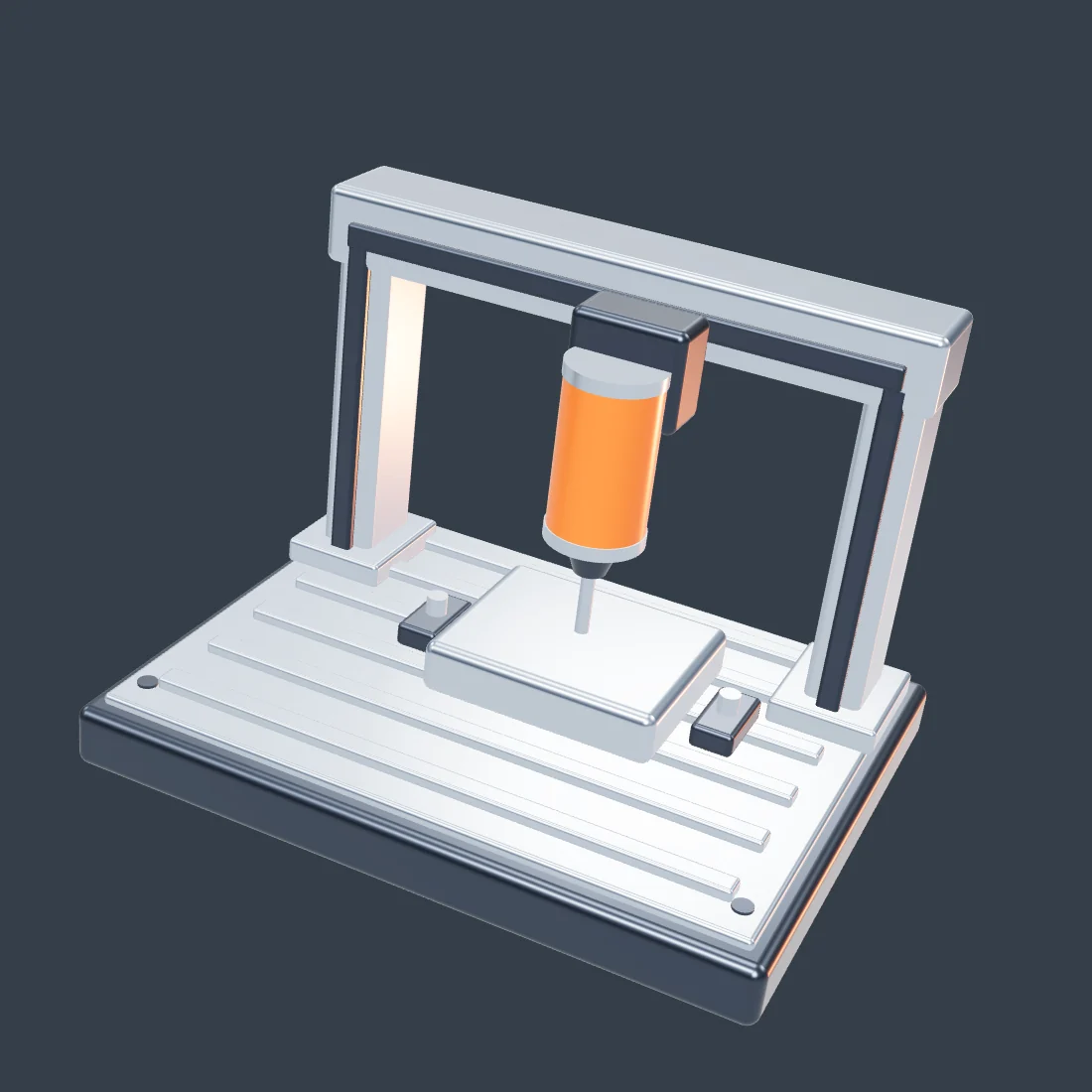 Original 3D illustration of a gantry milling machine with an orange spindle