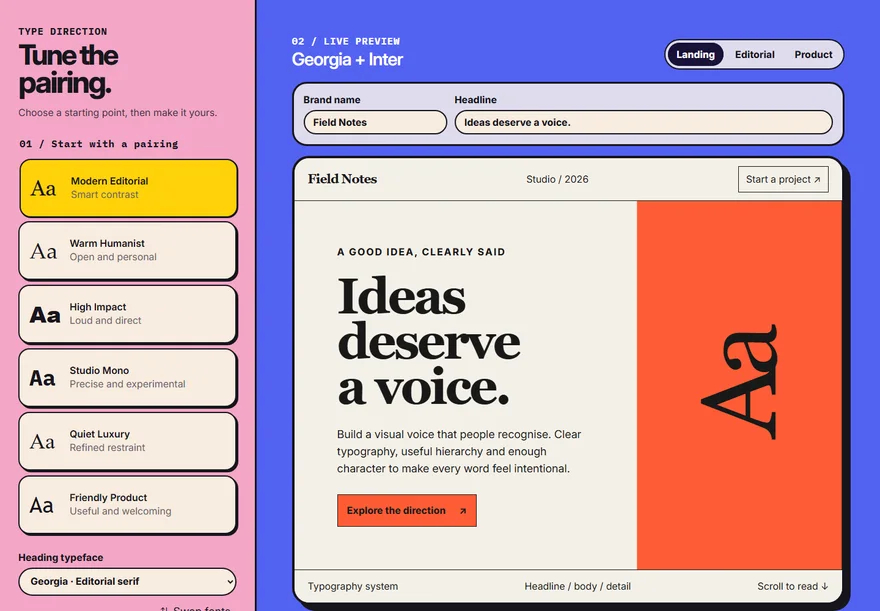 Typeface Pairing Studio — original project artwork and design preview